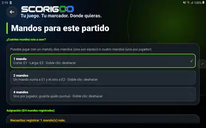 Pantalla real de configuración de mandos Bluetooth de SCORIGOO